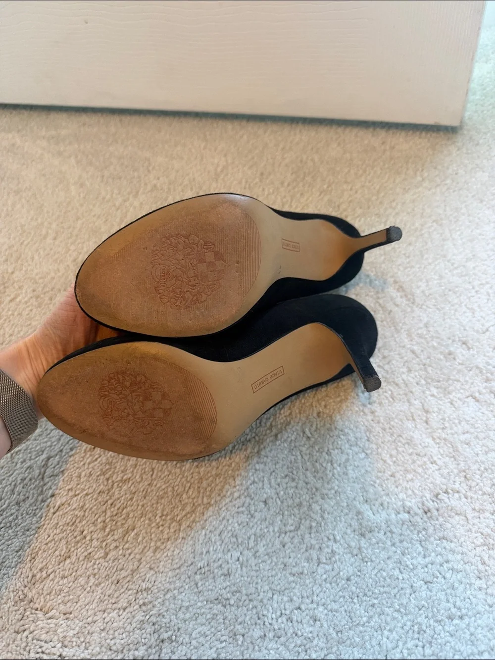 Vince Camuto Black Suede Round-Toe Mid Heel Pumps